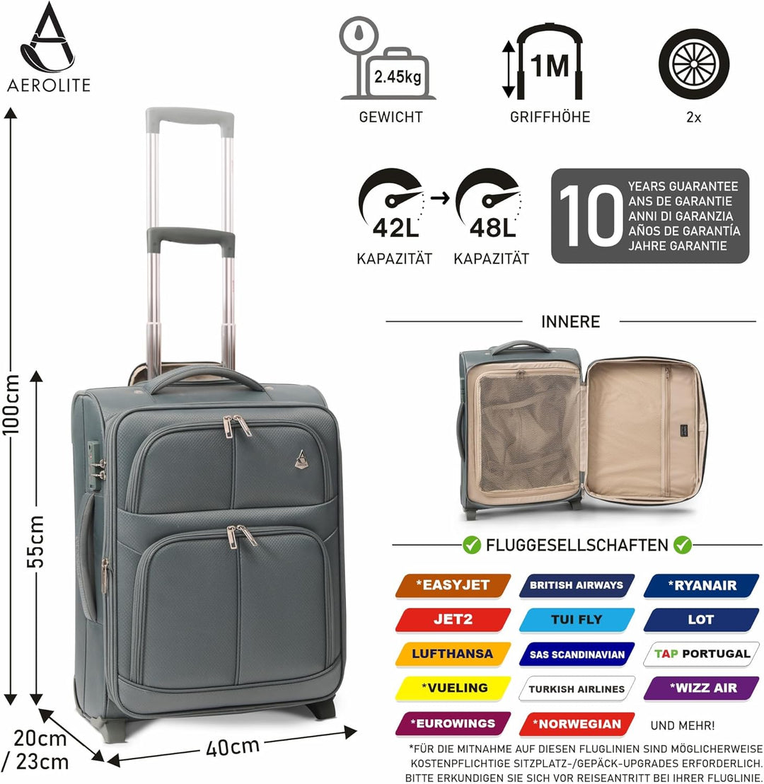 Aerolite Erweiterbar 55x40x20cm auf 55x40x23cm Lufthansa Eurowings Bordgepäck Handgepäck Koffer 55x4