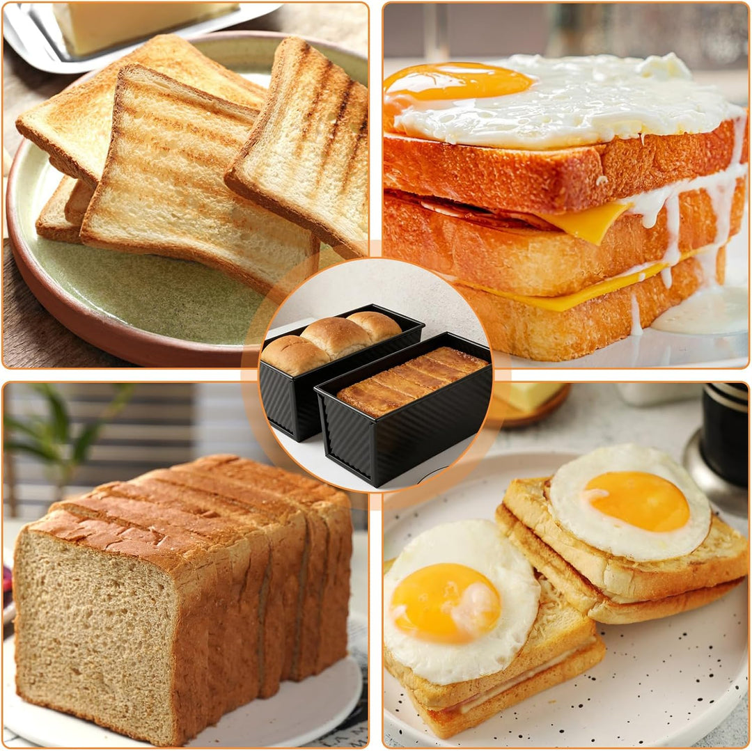 2 Stück Toastbrot Backform mit Deckel 1000g und 450g, Kastenform mit Deckel aus Kohlenstoffstahl, An