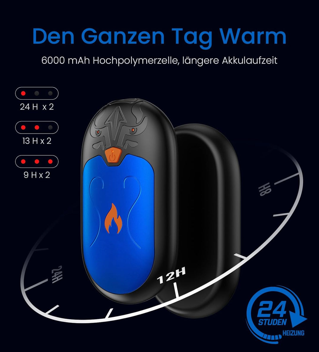 Handwärmer Wiederaufladbar 8000mAh, 2 Pack Handwärmer Elektrische mit 24 Stunden Wärme, Tragbarer Ta
