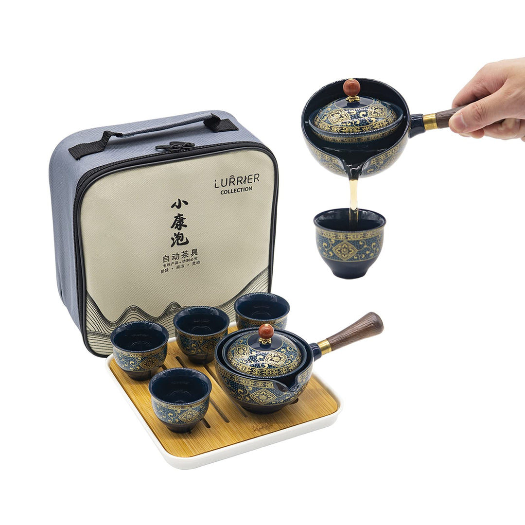 LURRIER Chinesisches Gongfu-Tee-Set, aus Porzellan, tragbares Teekannen-Set mit 360 Grad drehbarer T
