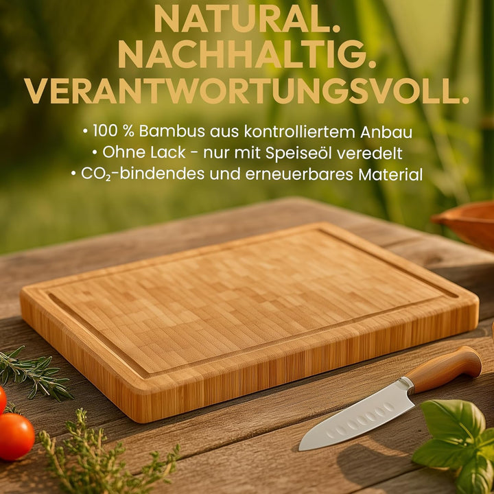 Bambus Schneidebrett aus 100% Bio Material 45 x 30 x 2 cm grosses XL Brett – FSC® Zertifiziertes Ant
