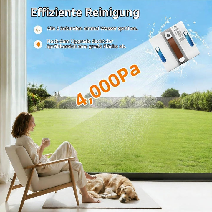 Mini Fensterputzroboter 4000PA, 3 Reinigungsmodi, Window Cleaning Robot Inklusive 4 Düsen und 5 Mete