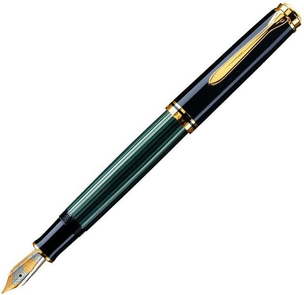 Pelikan Füllhalter Souverän 400, Schwarz-Grün, Feder B (breit), hochwertiger Kolbenfüller im Geschen