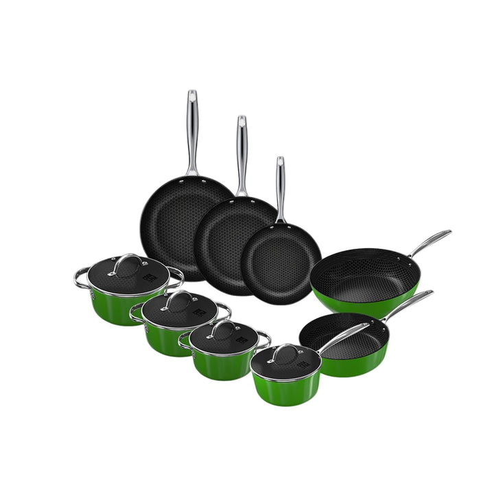 Cook & Pan - Go Green Honey Topfset und Pfannenset 9-teilig-Induktionsgeeignet-PFAS frei Wabenstrukt