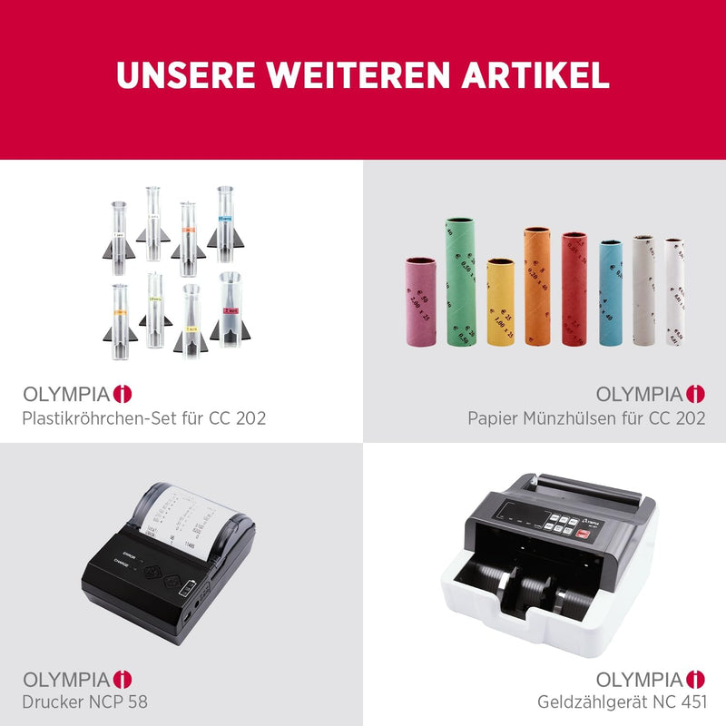 Olympia CC 202 Münzzählmaschine (für Euro-Münzen, LCD-Display, Münzsortierung, Reportfunktion, Elekt