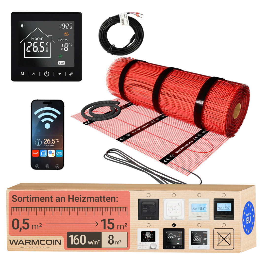 Elektrische Fussbodenheizung All-in-One Set 160 W/m² – Fliesen, Laminat &amp; Vinyl – 8 m² – Inkl. W100