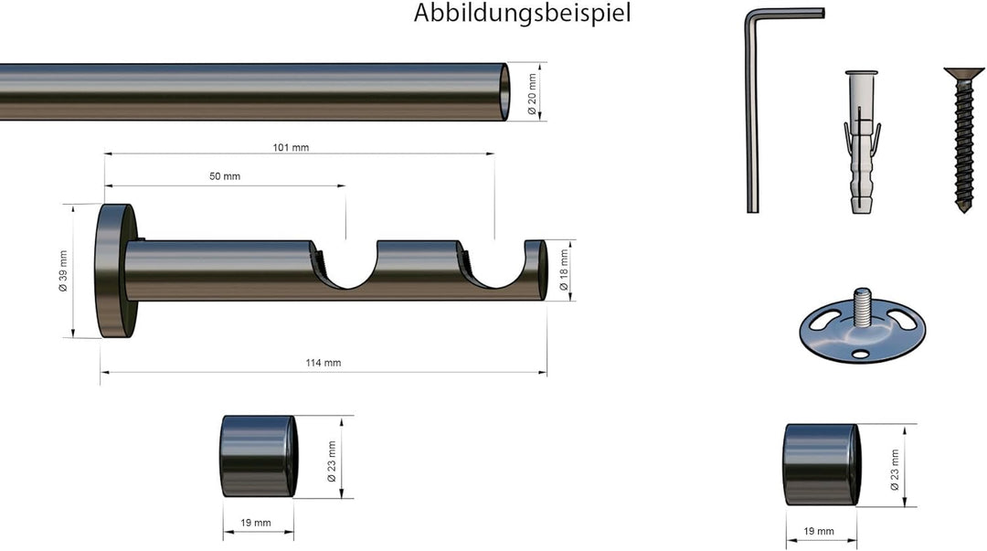 Tilldekor Gardinenstange HIGH-LINE ANDRAX, braun-antik, Ø 20 mm,2-Lauf, 120 cm, inkl. Trägern und En