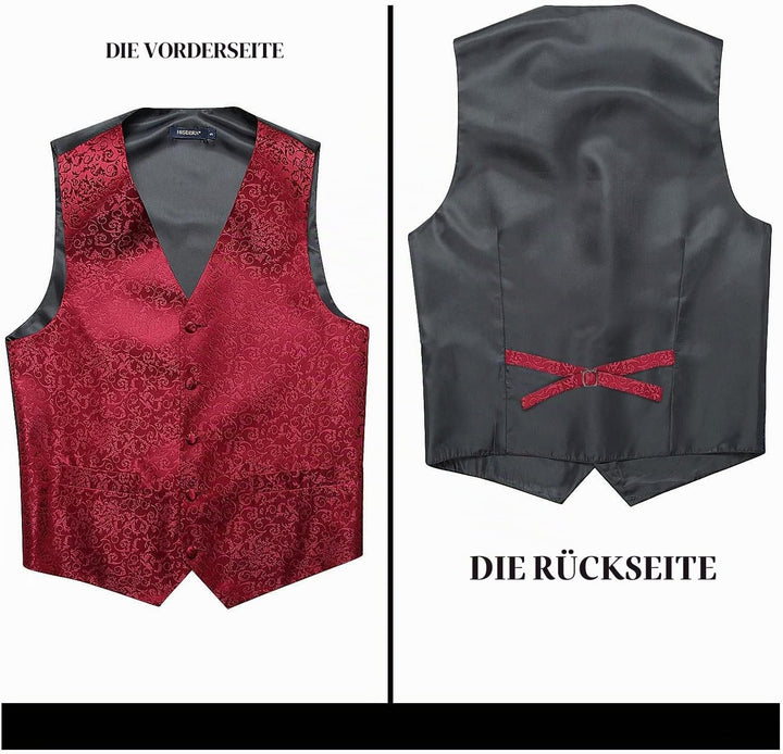 HISDERN Herren FLoral Hochzeit Weste Krawatte Einstecktuch Taschentuch Jacquard Weste Anzug Set S Bu
