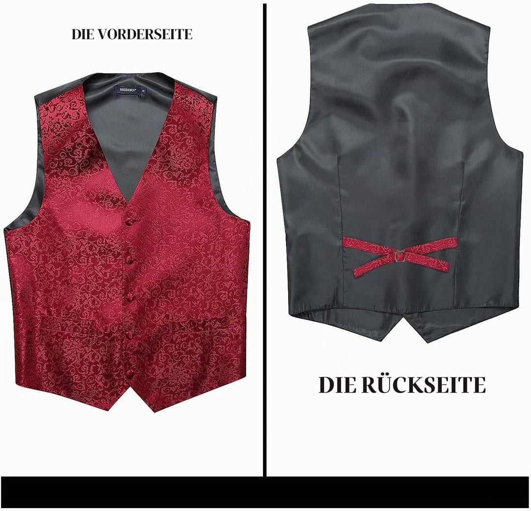 HISDERN Herren FLoral Hochzeit Weste Krawatte Einstecktuch Taschentuch Jacquard Weste Anzug Set M Bu