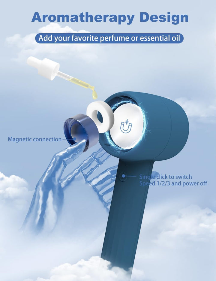 KENSUKA Handventilator Akku Aufladbar mit Aromatherapie HA1, Tragbarer Mini Handventilator mit 2000a