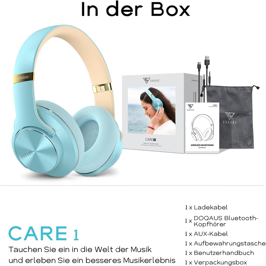 DOQAUS Bluetooth Kopfhörer Over Ear, Bis zu 90 Std Kopfhörer Kabellos mit 3 EQ-Modi, HiFi Stereo Fal