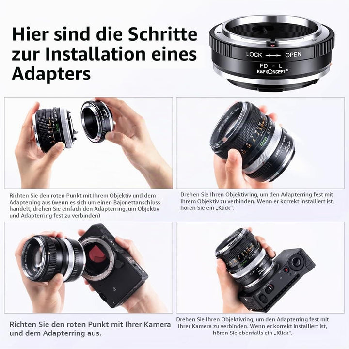 K&amp;F Concept Objektivadapter FD-L Manueller Fokus Kompatibel mit Canon FD &amp; FL 35mm Objektiv auf L Mo
