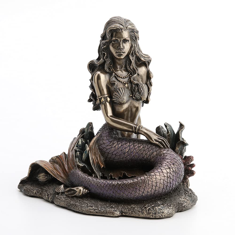 Unbekannt Harz Statuen Enchanted Lied Bronze Finish Meerjungfrau sitzend auf Ocean Boden Statue 14 x