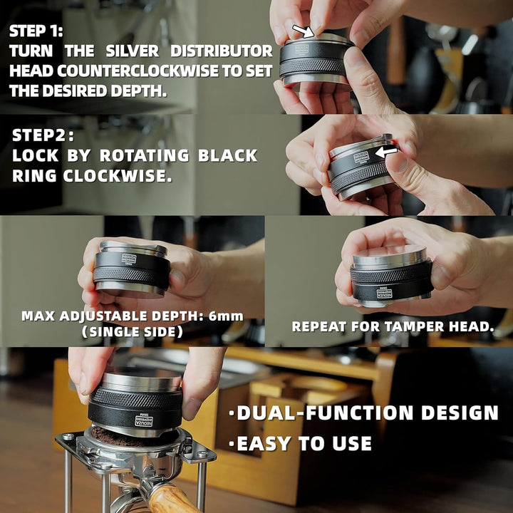 NEOUZA 51mm Coffee Distributor & Tamper 2 in 1 Double Head Coffee Leveller Fits 51mm Delonghi Brevil