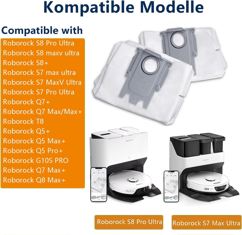14 Stück Staubbeutel für Roborock S8+ S8 Pro Ultra S7 MaxV Ultra S7 Pro Ultra Q7+ Q7 Max+ T8 Q5+ G10