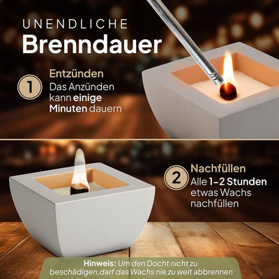 Betonkerze Kerzenrestefresser Dauerkerze - -Kerze für Lange Brenndauer, Wachsfresser für Kerzenreste