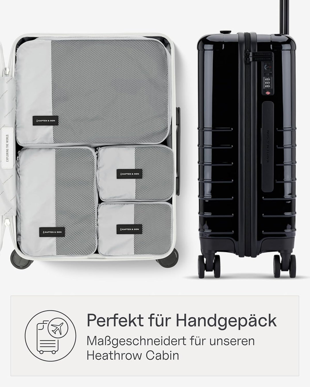 Kapten & Son Packing Cubes Set Small All Black Koffer Organizer 4er Set | 4er Set Packwürfel für Han