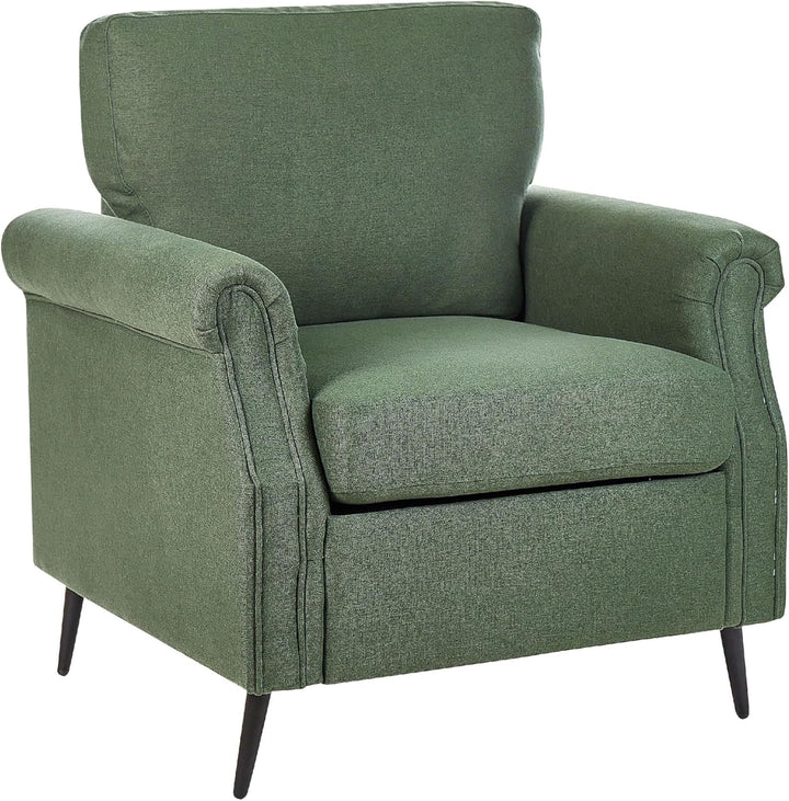 Moderner Retro-Sessel aus Stoff grün mit Metallbeinen schwarz Vietas