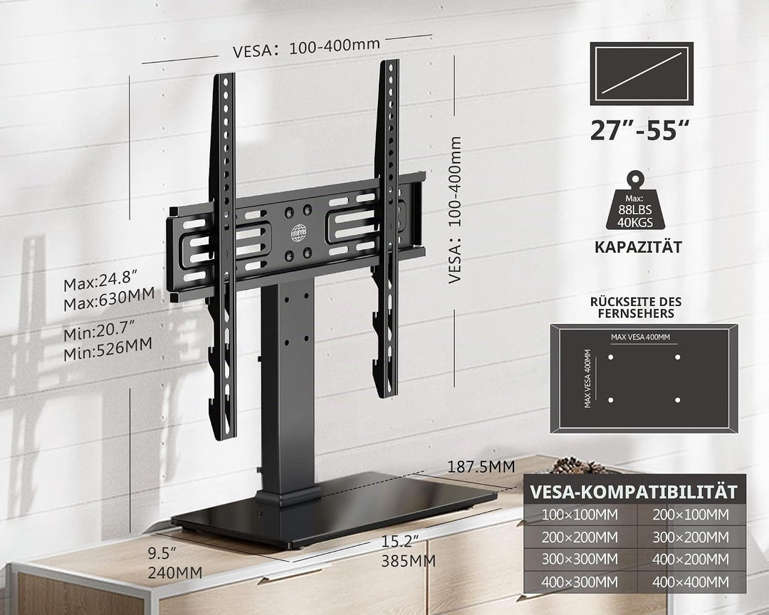 FITUEYES TV Standfuss TV Ständer für 27-55 Zoll LCD LED OLED Plasma Flach &amp; Curved Fernseher Höhenve