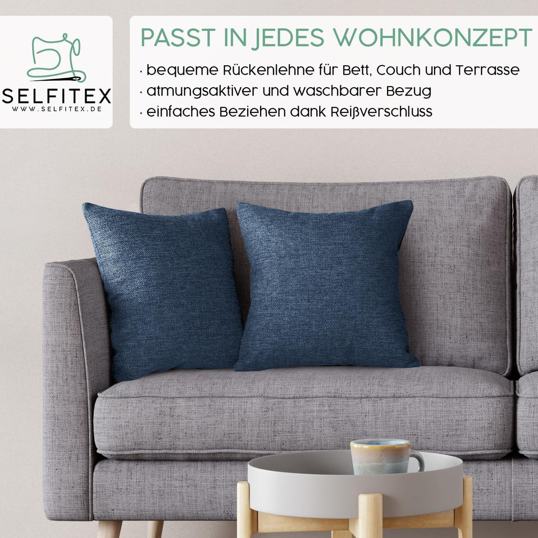 Selfitex 2er Set Sofakissen 40x40 cm, inkl. Füllkissen, gewebter Canvas Stoff, Matte & strukturierte