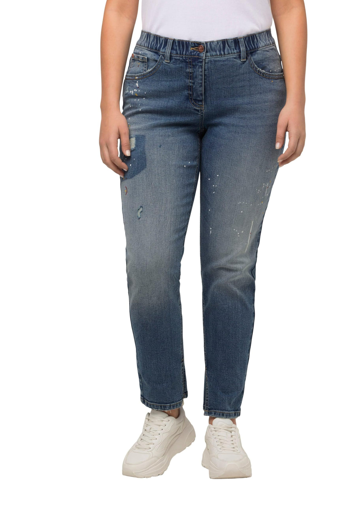 Ulla Popken Damen Boyfriend, Destroy-Effekte, Weites Bein, Stretch Jeans 46 Grosse Grössen Blue Deni