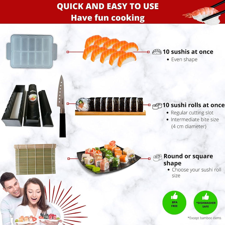 lisigoo Sushi maki maker Komplettset - Maki Maker Set - Maki Maker Set - Koffer mit Bambusmatte, Jap