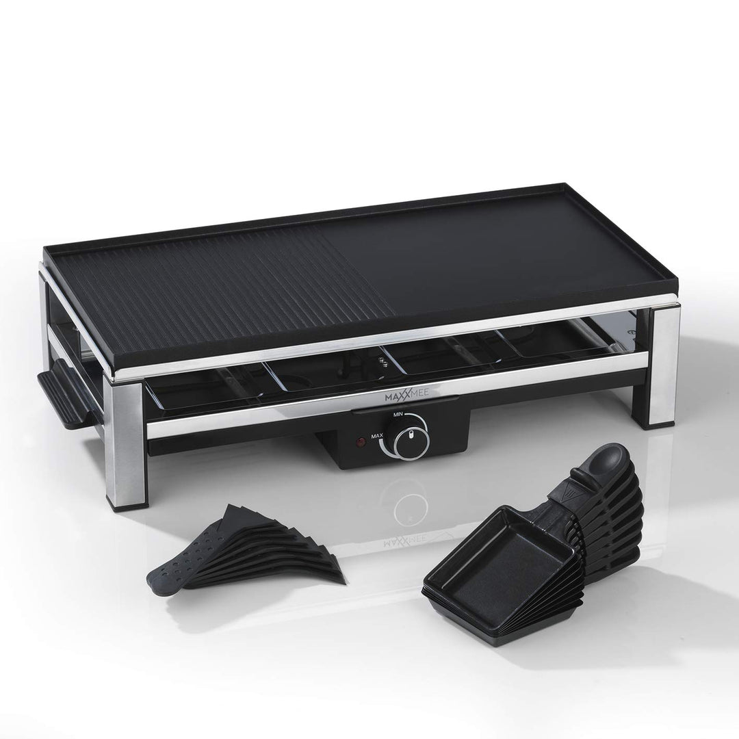 MAXXMEE Raclette Grill für 8 Personen - 2000W | Clevere Kombination: Raclette & Grill in einem | Alu