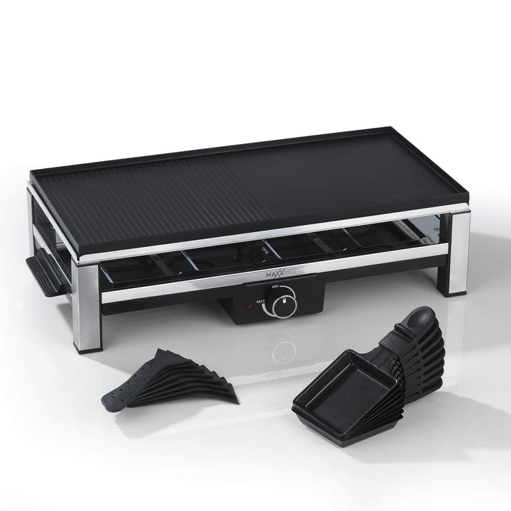 MAXXMEE Raclette Grill für 8 Personen - 2000W | Clevere Kombination: Raclette & Grill in einem | Alu
