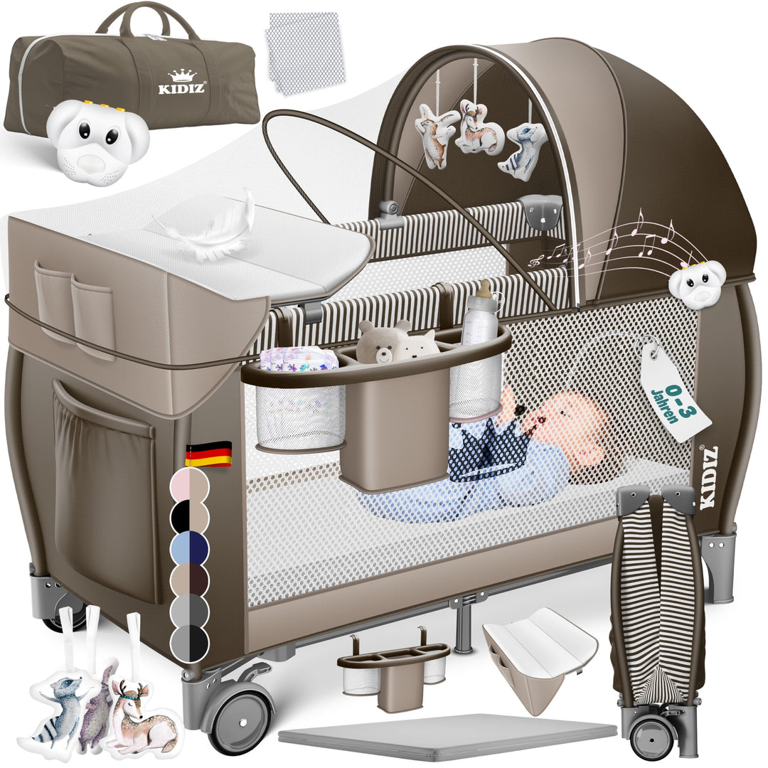 Kidiz® Babybett Reisebett Kinderreisebett klappbar mit Matratze & Räder 120x60, Seiteneingang, Wicke