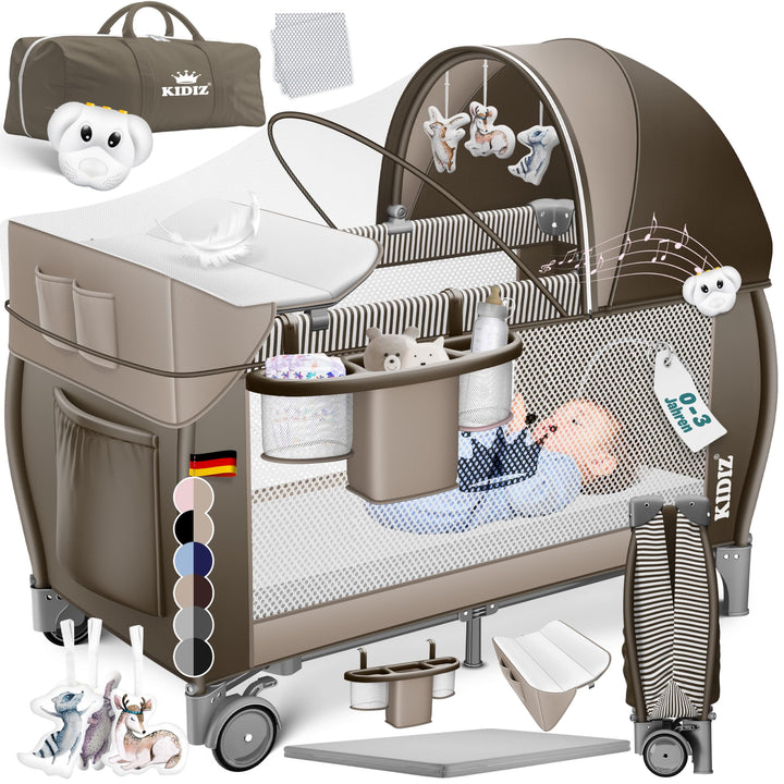 Kidiz® Babybett Reisebett Kinderreisebett klappbar mit Matratze & Räder 120x60, Seiteneingang, Wicke