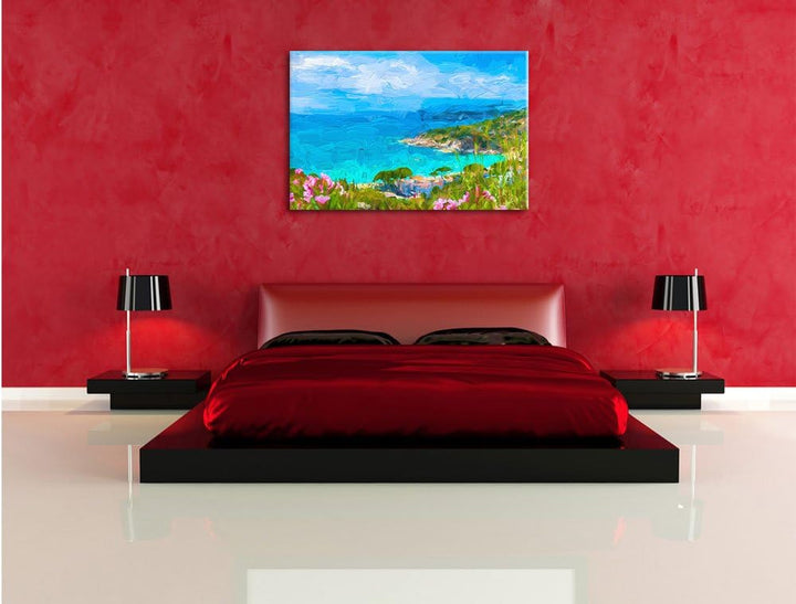 Pixxprint Panorama an der Toskana / 100x70cm Leinwandbild bespannt auf Holzrahmen/Wandbild Kunstdruc