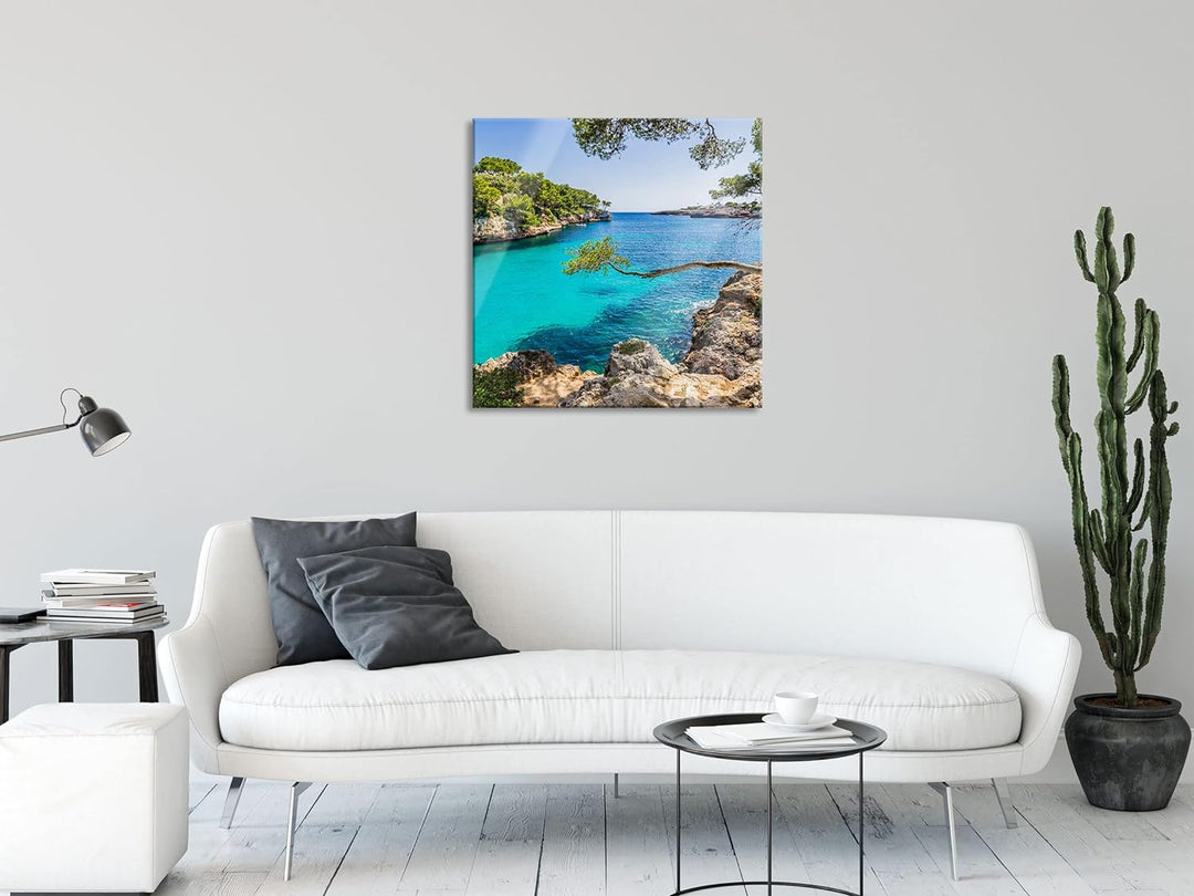Pixxprint Glasbild | Wandbild auf Echtglas | Mallorca Bay Cove | 60x60 cm | inkl. Aufhängung und Abs