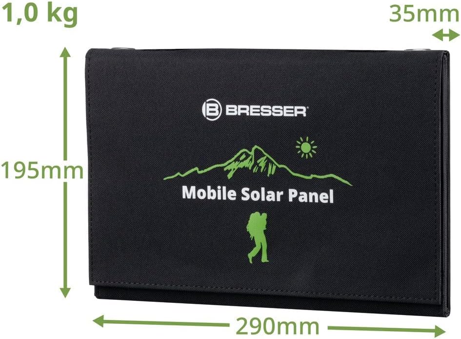 Bresser Solar Ladegerät 21W mit USB-A- und DC-Anschluss inkl. Adaptern, Solar-Panel als Ladegerät fü