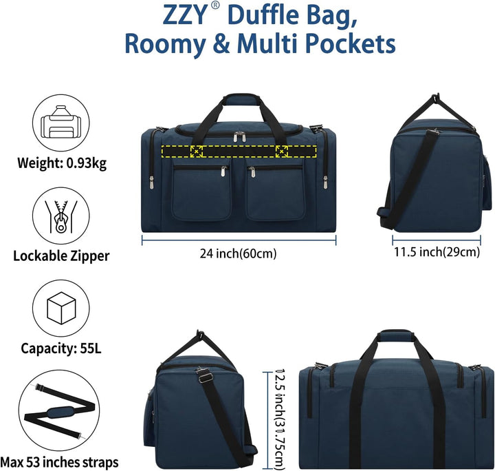 ZZY 55L Sporttasche Gross Herren – wasserdichte Weekender Tasche mit 2 Seitentaschen für Fitness, Gy
