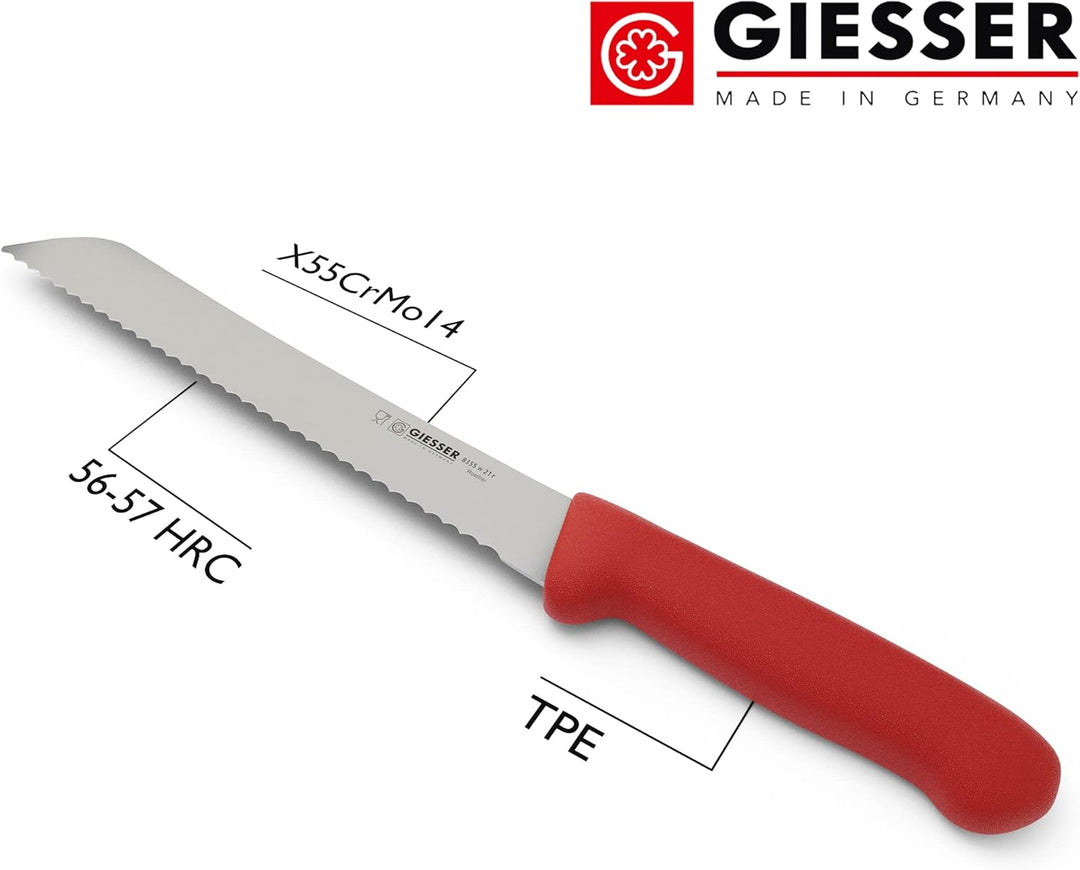 Giesser seit 1776 - Made in Germany - Brotmesser rot, Basic Red, Klinge 21 cm, Wellenschliff, rutsch