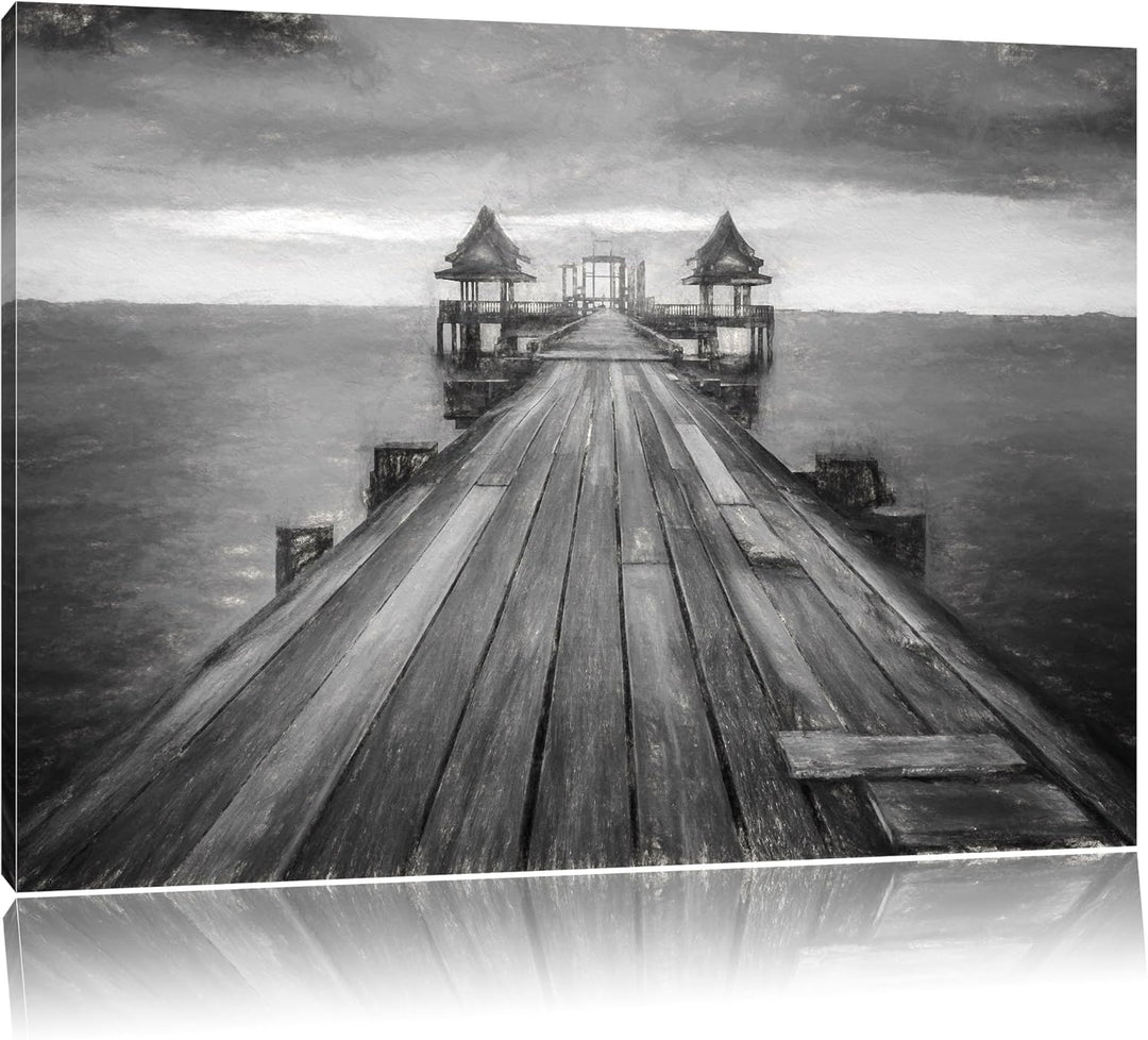 Pixxprint Steg im Sonnenuntergang als Leinwandbild/Grösse: 100x70 cm/Wandbild/Kunstdruck/fertig besp