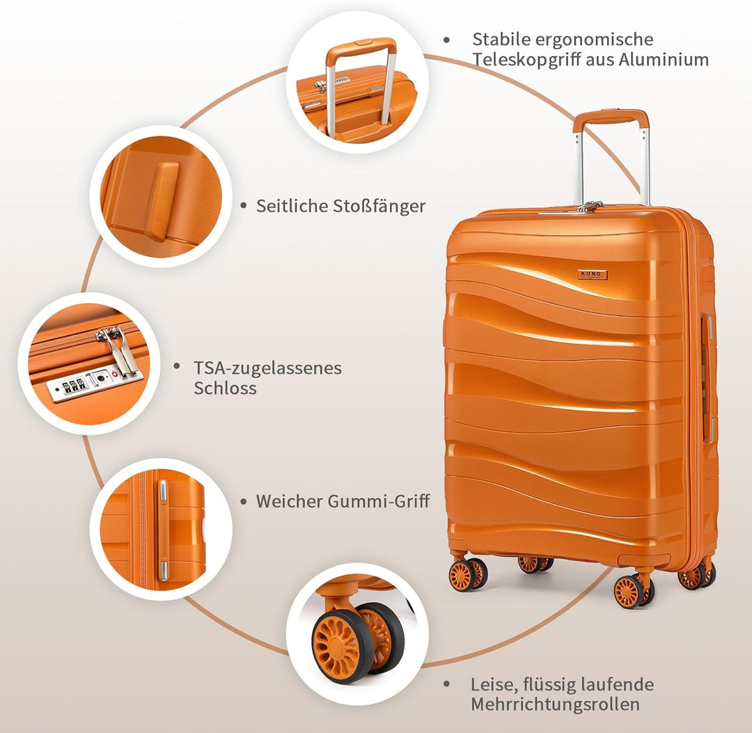 KONO Gross Koffer 75cm Leicht Reisekoffer aus Polypropylen Hartschale Koffer mit 4 Rollen und TSA Sc