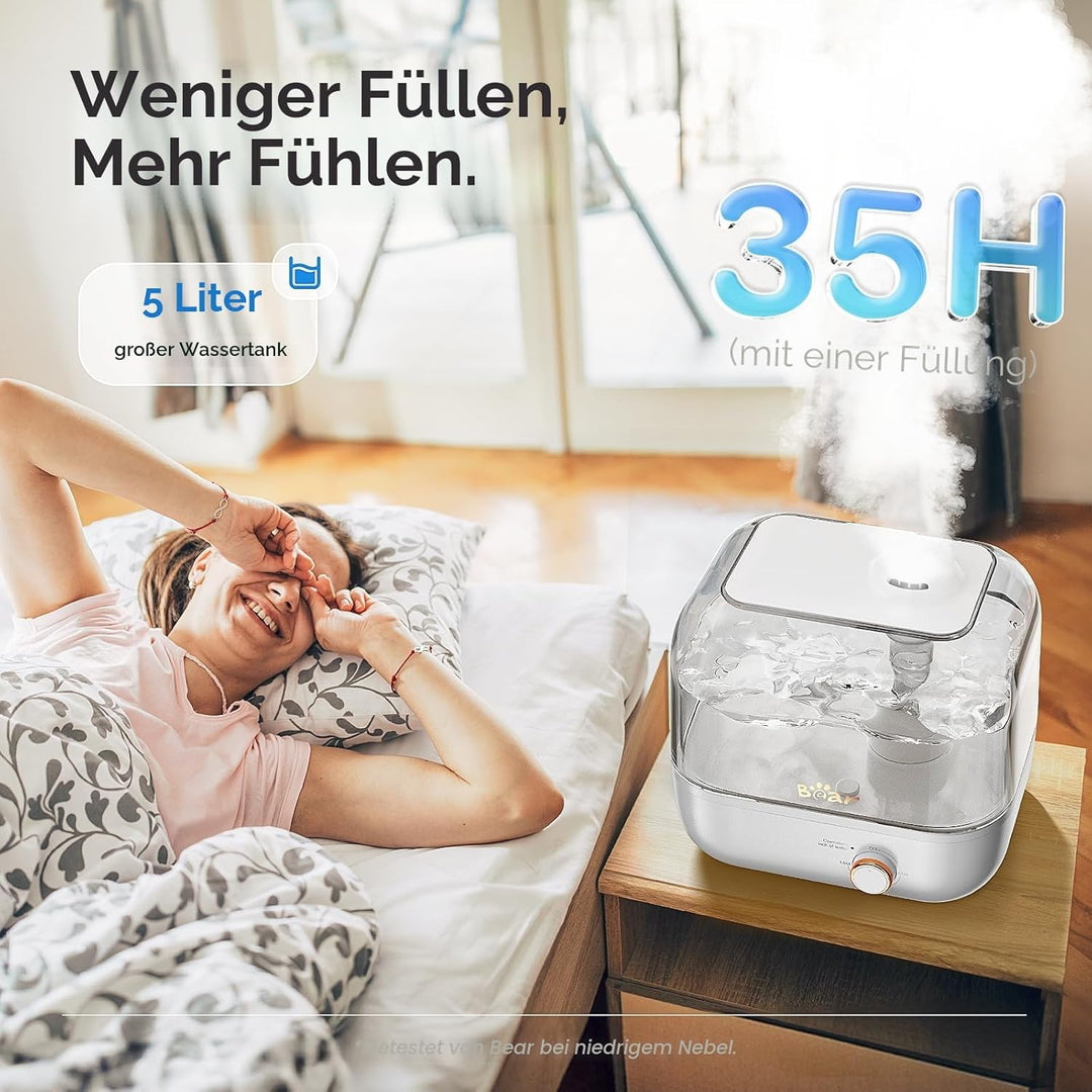 BEAR 5L Top-Füllung Luftbefeuchter,360° Dehbarer Dampfdüse,28dB Ultraleise für Babys und Pflanzen, 3