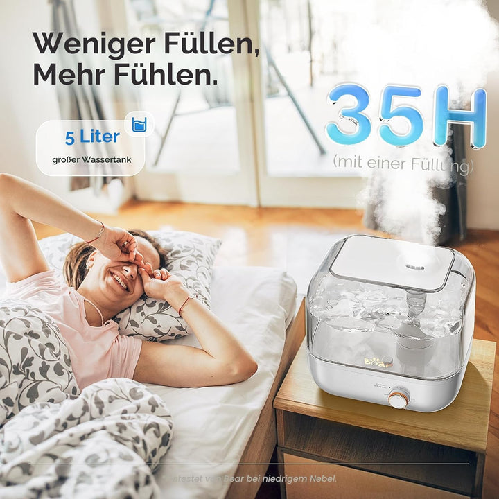 BEAR 5L Top-Füllung Luftbefeuchter,360° Dehbarer Dampfdüse,28dB Ultraleise für Babys und Pflanzen, 3