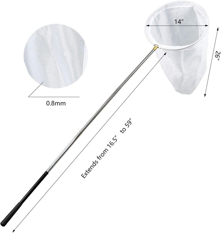 RESTCLOUD Professionelles Insekten- und Schmetterlingsnetz mit 35,6 cm Ring, 66 m Netztiefe, 150 cm