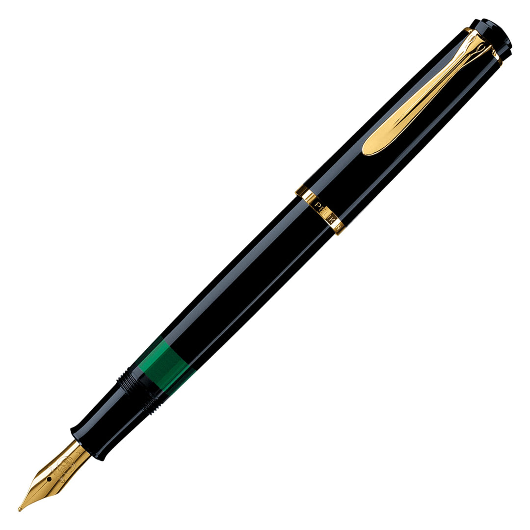 Pelikan Füllhalter Classic 200, Schwarz, Feder F (fein), hochwertiger Kolbenfüller im Geschenk-Etui,
