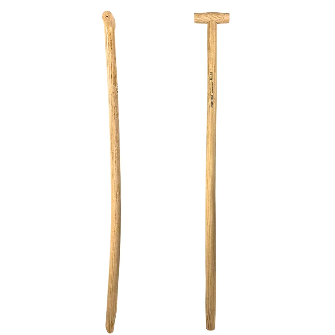 Synx Tools Spatensteel 110cm Gebogen, Schaufelstiel, Spatenstiel, Ersatz Spaten Holz Stiel aus Buche