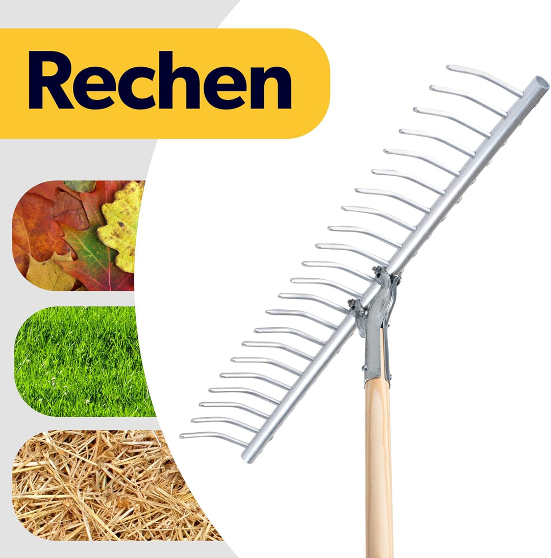 KADAX Rechen, Heurechen mit langem Stiel aus Holz, breite Harke für Garten, Beet, Rasen, Bequeme Gar