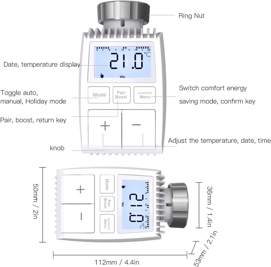 Smart Home Heizkörperthermostat, Einstellbare Temperatur, Digitaler Thermostat Heizung, Steuerung pe