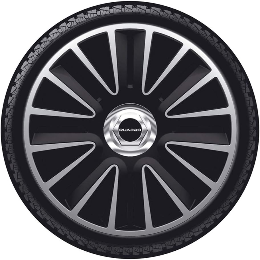 AUTO-STYLE Satz Radzierblenden Quadro Pro 13-Zoll Silber/Schwarz + Chrom Ringe 13-inch, 13-inch