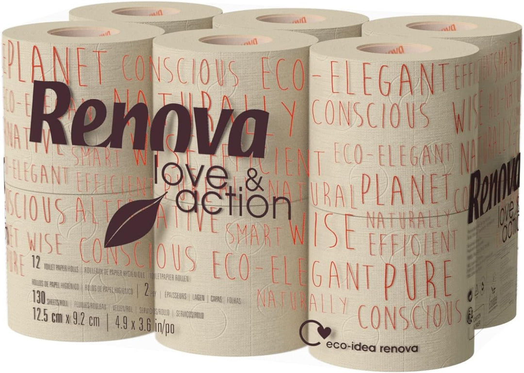 Renova Toilettenpapier Love & Action, beiger Paket 9 x 12 rollos-: 108 12 stück (9er Pack), 12 stück