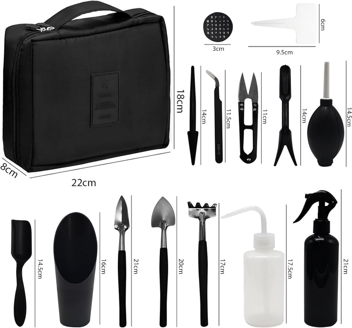 JNUYISW Gartenwerkzeug Set, 17 Stück Mini Pflanzen Werkzeug Set mit Faltbarer Gartenmatte Pflanzmatt