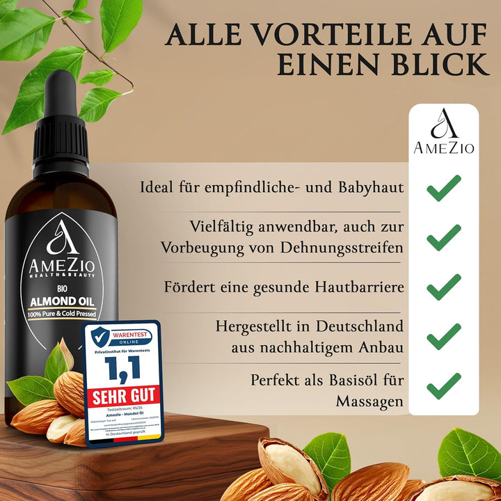 Mandelöl Bio Kaltgepresst I Für Haare, Gesicht, Körper, Haut I Mandelöl baby I 100% rein und nachhal