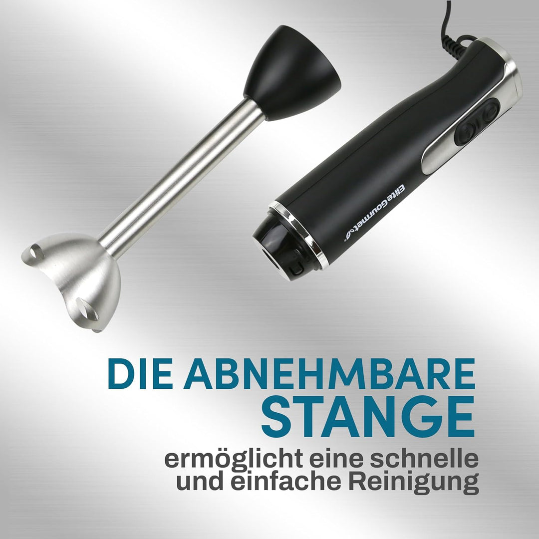 Elite Gourmet EHB1015 Stabmixer, 500 W, 2 Geschwindigkeiten, mit Edelstahlklingen, abnehmbarer Mixko