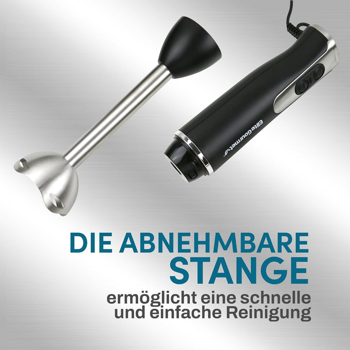 Elite Gourmet EHB1015 Stabmixer, 500 W, 2 Geschwindigkeiten, mit Edelstahlklingen, abnehmbarer Mixko